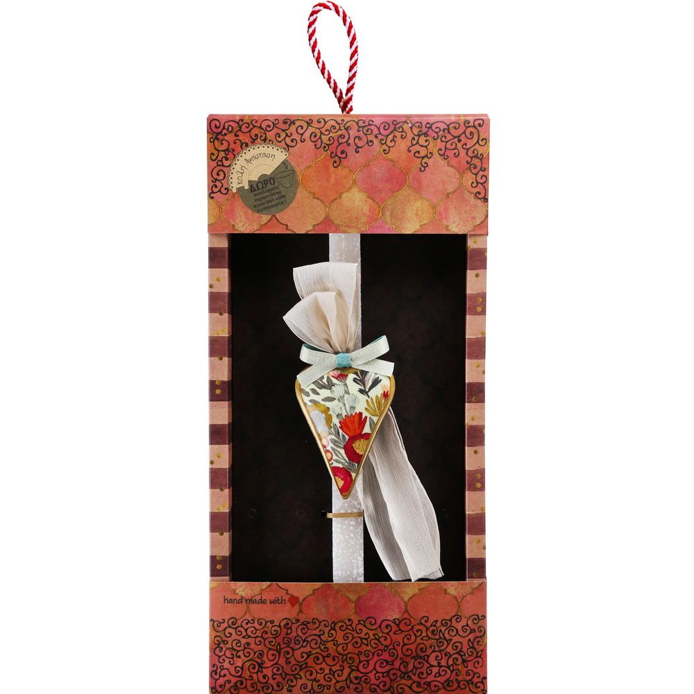 Λαμπάδα Καρδιά φλοράλ - Μπεζ