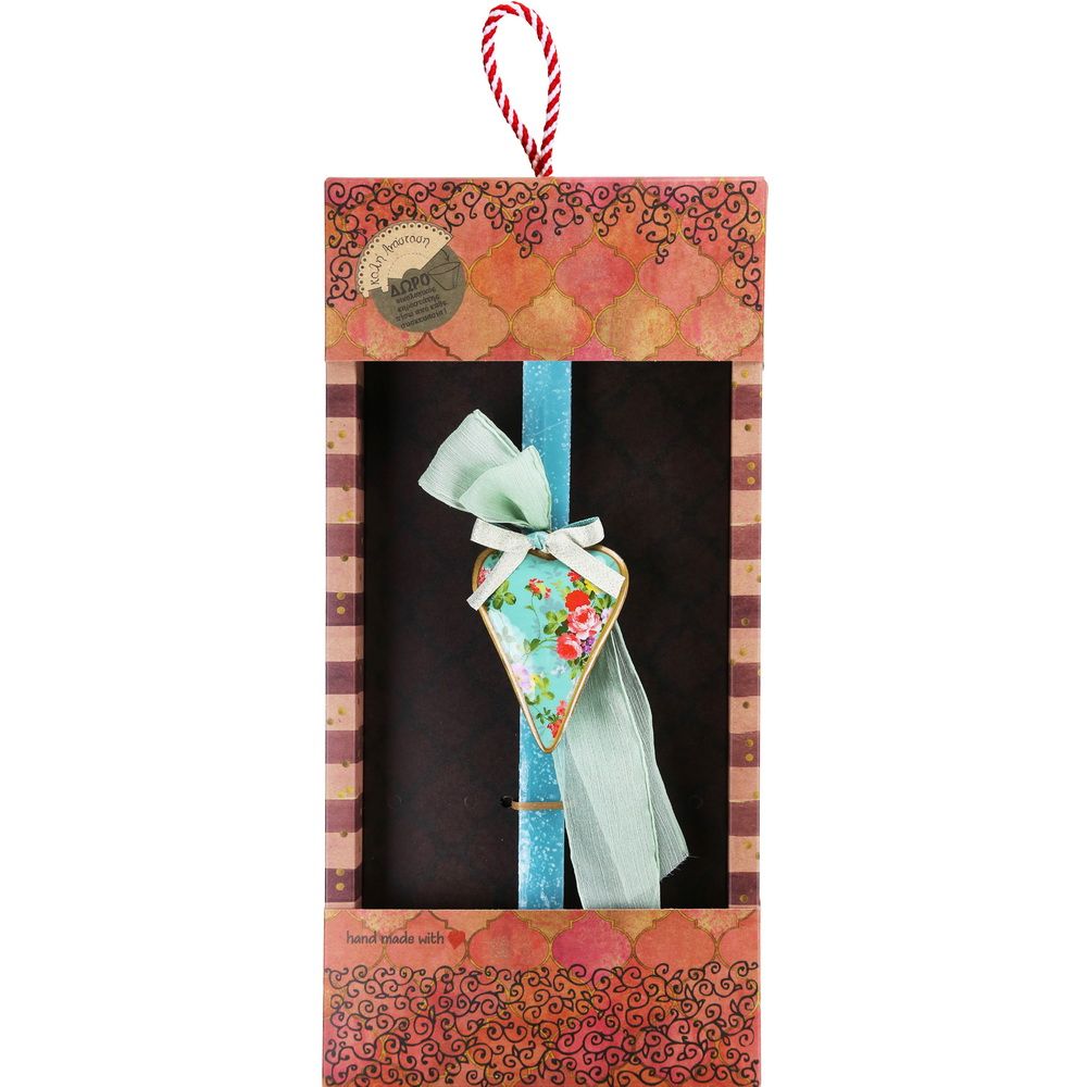 Λαμπάδα Καρδιά φλοράλ - Τιρκουάζ