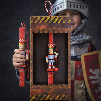 Λαμπάδα Ιππότης ξύλινος - Κοραλί